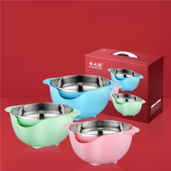Bassine avec  passeoire intégrée double couche  en acier inoxydable