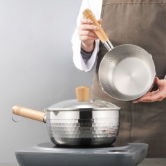Casserole de style japonais manche en bois en acier inoxydable