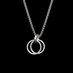 Collier pendentif en acier titane double anneau  chaine pour Hommes et femmes