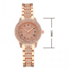 montre étanche en acier avec des chiffres romains pleins de diamants