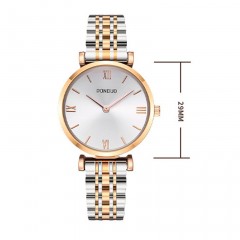 Montre avec bracelet en acier/Bracelet en cuir pour femmes gravure romaine avec miroir revêtu