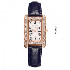 Montres pour dames chiffres romains carrés aiguilles bracelet en cuir de vache