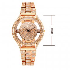 Montre pour femmes à travers le fond incrusté de diamants bande d'acier étanche