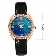 Montres dames aiguilles disque nacré bracelet en cuir imperméable