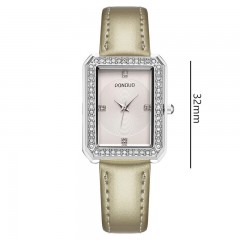 Montres dames cadran carré bracelet en cuir de vache serti de diamants