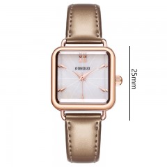 Montres pour dames cadran carré en acier/bracelet en cuir étanche