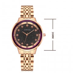 Montre pour femmes boucle en acier inoxydable sertie de diamants en alliage de zinc
