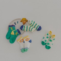 Chaussettes enfants ensemble de quatre pièces respirantes maille de dessin animé animaux rayures coton peigné