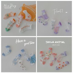 chaussettes enfants ensemble de cinq pièces dentelle bande dessinée animaux maille respirante