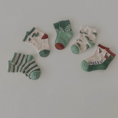 Set de cinq pièces de chaussettes pour enfants en coton imprimé de bande dessinée à rayures de couleur