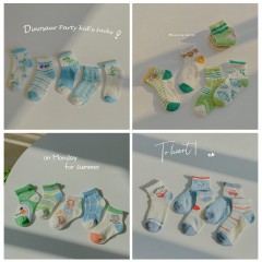 Set de 5 pièces de chaussettes pour enfants Cartoon Animal Mesh respirant rayures carré