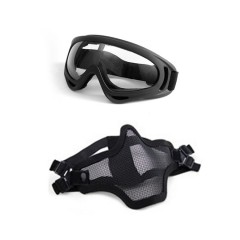 SANZI Set de protection demi-visière + lunettes masque en fil de fer double bande de camouflage