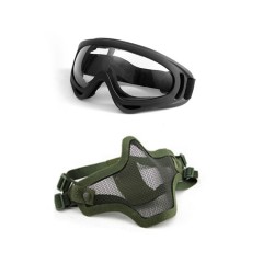 SANZI Set de protection demi-visière + lunettes masque en fil de fer double bande de camouflage