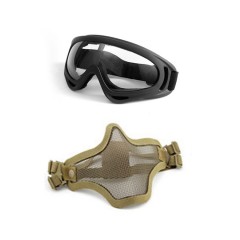 SANZI Set de protection demi-visière + lunettes masque en fil de fer double bande de camouflage