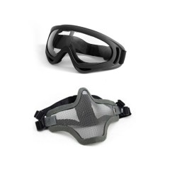 SANZI Set de protection demi-visière + lunettes masque en fil de fer double bande de camouflage
