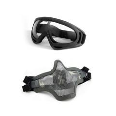 SANZI Set de protection demi-visière + lunettes masque en fil de fer double bande de camouflage