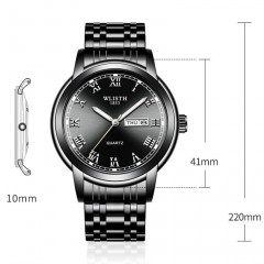 Montre à quartz imperméable à l'eau avec bracelet en acier lumineux