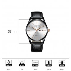 Montre à quartz étanche avec bracelet en cuir pour hommes