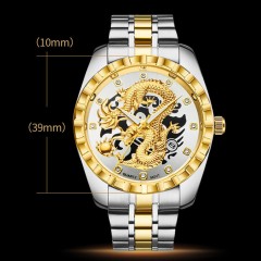 Golden Dragon montre pour les hommes en acier bracelet montre à quartz