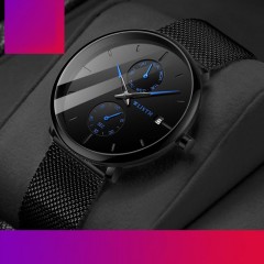 WLISTH montre pour les hommes en acier avec affichage de calendrier