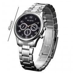 WLISTH Montres pour hommes Bracelet en acier/Bracelet en cuir imitation à trois yeux boucle ardillon
