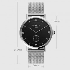 WLISTH montre pour les hommes maille bande en acier/courroie en cuir petite seconde disque