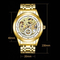 WLISTH montres pour les hommes doré entièrement automatique design creux mécanique
