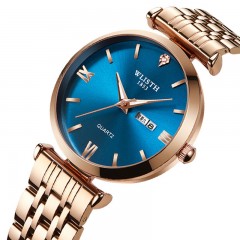 WLISTH montre en acier avec double calendrier papillon double bouton