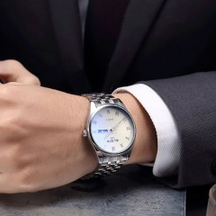 WLISTH Montre pour les hommes double calendrier en acier bracelet en verre bleu