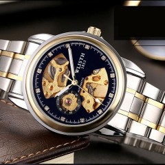 WLISTH montres pour hommes entièrement automatique avec des aiguilles lumineuses mécaniques déployant boucle