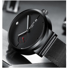 WLISTH montres pour les hommes bleu brillant miroir petit disque maille montre en acier