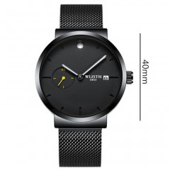 WLISTH montres pour les hommes bleu brillant miroir petit disque maille montre en acier