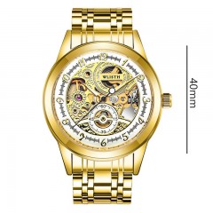 WLISTH montres pour les hommes entièrement automatique creux mécanique or