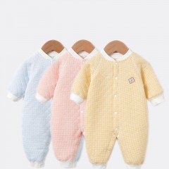 Combinaison bébé 3 couches clip coton sucer la transpiration et respirer à carreaux