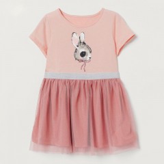 Petite robe maven coton lapin imprimé rose pour les filles