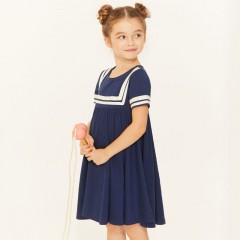 Petite robe maven pour fille en coton bleu rayé