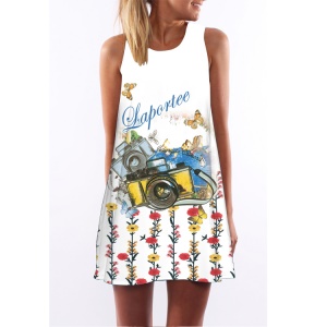 Robe imprimée à col rond sans manches