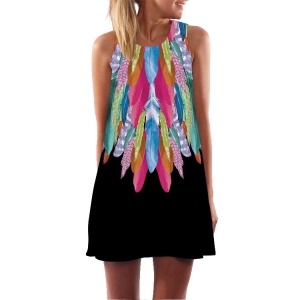 Robe sans manche motifs colorés avec col rond