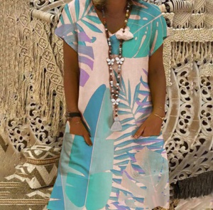 Robe ample évasée à courtes manches