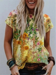 T-shirt multicolore à motif fleuri