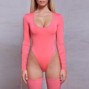 Bodysuit à longues manches à cordon rétractable pour femmes
