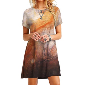 Robe à manches courtes et col rond imprimé de style européen et américain ultra-court pelucheux robe de princesse pour Amazon 2019