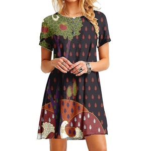 Robe à manches courtes et col rond imprimé de style européen et américain ultra-court pelucheux robe de princesse pour Amazon 2019