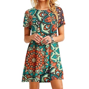 Robe à manches courtes et col rond imprimé de style européen et américain ultra-court pelucheux robe de princesse pour Amazon 2019