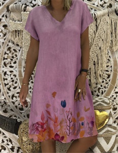 Robe à manches courtes Col en V