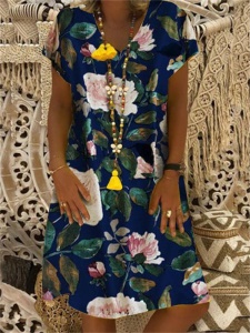 Robe  ample à manches courtes avec col  V