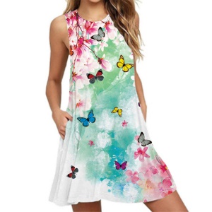 Robe ample décolletée sans manches  avec poches