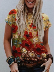 T-shirt multicolore à motif fleuri