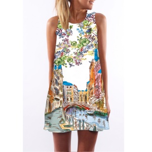 Robe imprimée à col rond sans manches