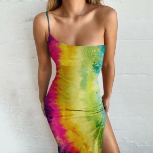 Robe longue à une bretelle avec fente